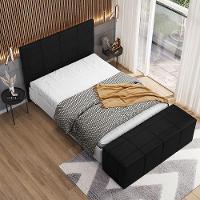 Kit Cabeceira Cama Box Queen 160cm Com Calçadeira Roma W01 Couríssimo Preto - Lyam - 2