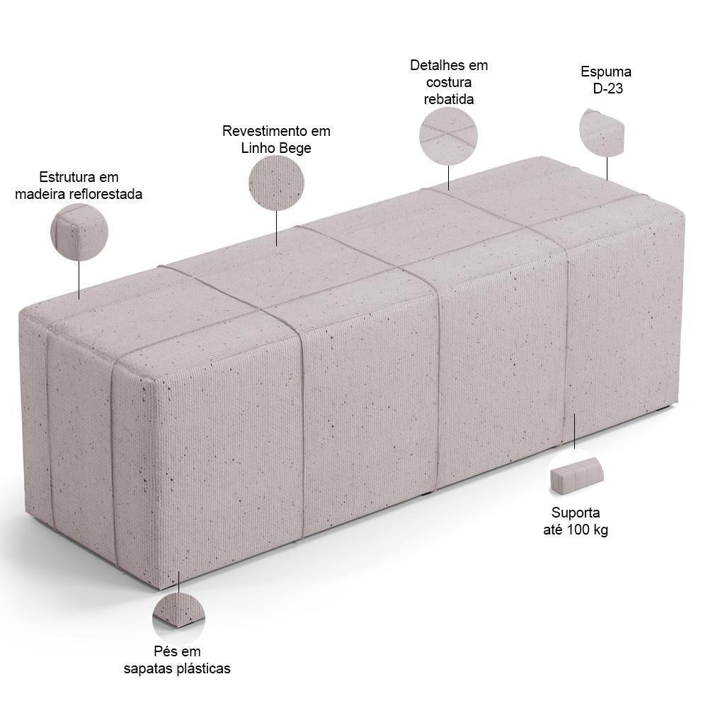 Kit Cabeceira Cama Box King 195cm Com Calçadeira Roma W01 Linho Bege - Lyam - 6