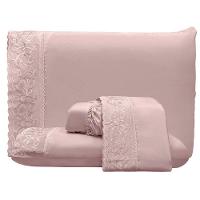 Jogo De Lençol Dunna Casal 4 Peças Percal 300 Fios Bordado Inglês Macio - Malva - 100% Poliéster - 1