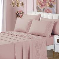 Jogo De Lençol Dunna Casal 4 Peças Percal 300 Fios Bordado Inglês Macio - Malva - 100% Poliéster - 2