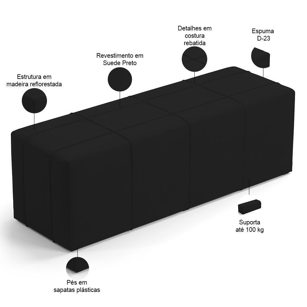 Kit Cabeceira Cama Box King 195cm Com Calçadeira Roma W01 Suede Preto - Lyam - 6