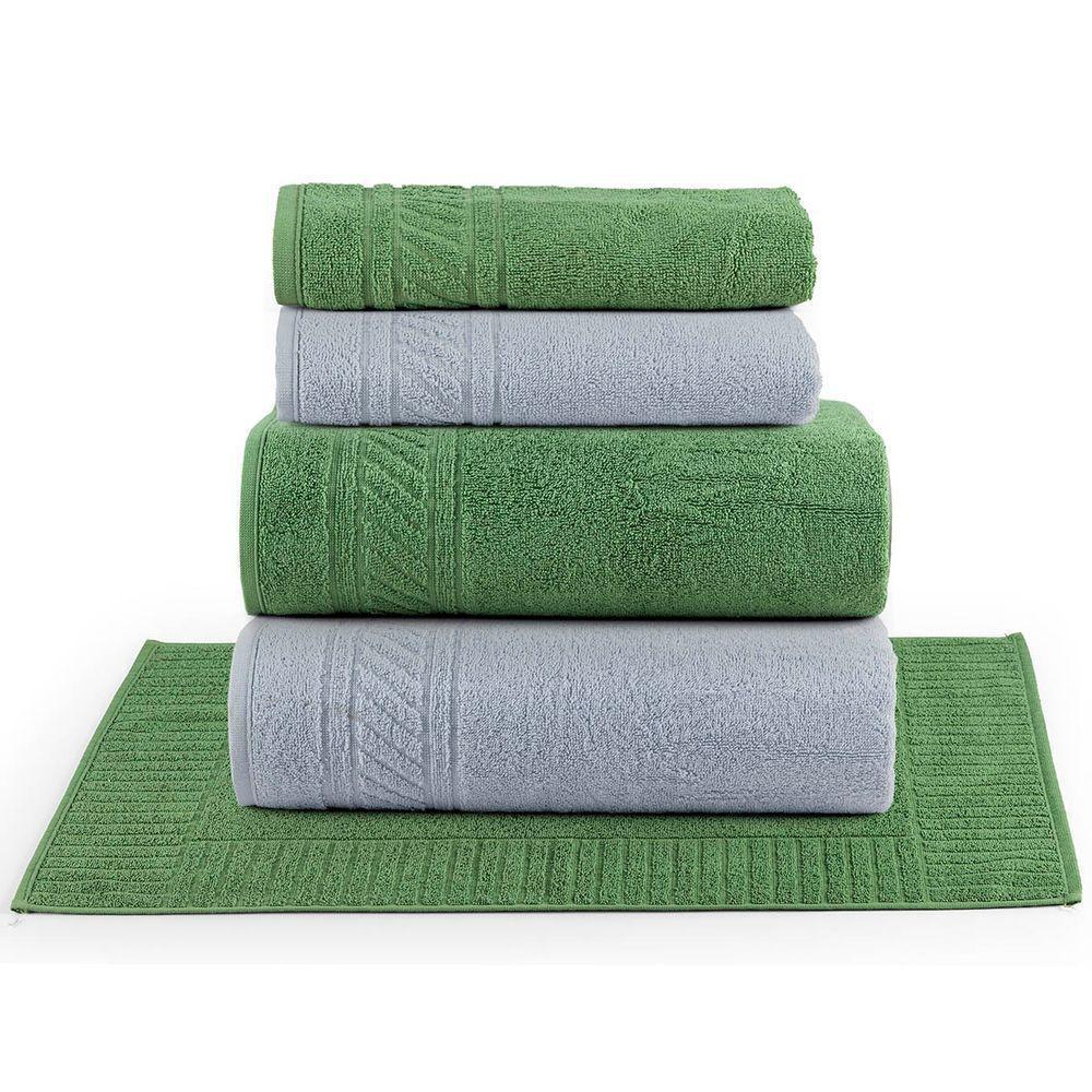 Jogo De Banho Lummi Toalhas Macias 100% Algodão Fio Penteado 5 Peças Verde E Cinza - 1