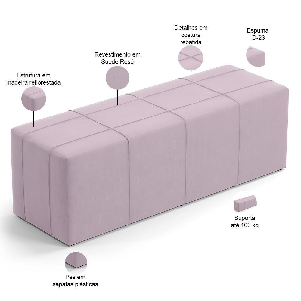 Kit Cabeceira Cama Box King 195cm Com Calçadeira Roma W01 Suede Rosê - Lyam - 6