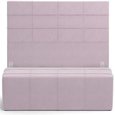 Kit Cabeceira Cama Box King 195cm Com Calçadeira Roma W01 Suede Rosê - Lyam