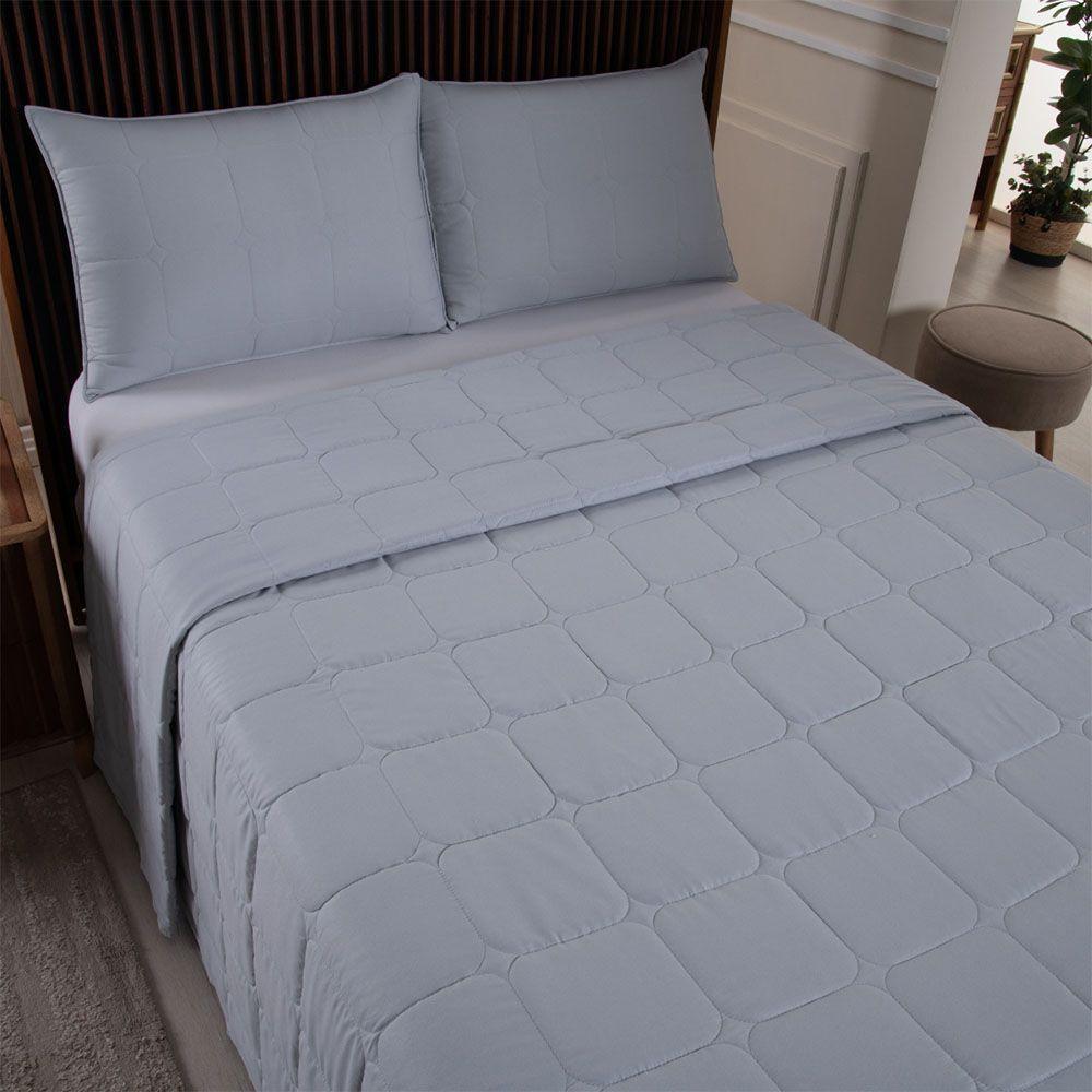 Kit Cobre Leito Colcha Lunar Casal 3 Peças 400 Fios Matelado Dupla Face - Cinza - 100% Poliéster - 7