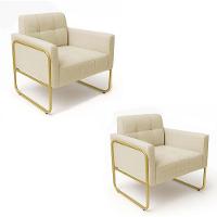 Poltrona Sala Industrial Alta Tubo Dourado Kit 2 Elisa Linho D03 - D'rossi Cor Bege - 2