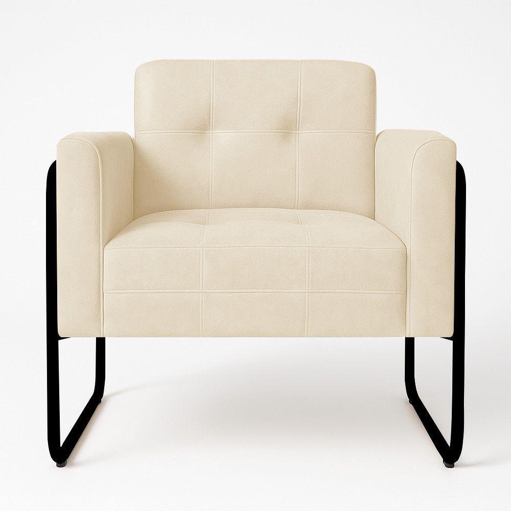 Poltrona Sala Industrial Alta Tubo Preto Elisa Suede D03 - D'rossi Cor Bege - 2