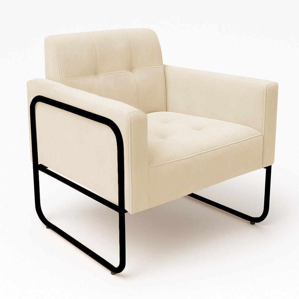 Poltrona Sala Industrial Alta Tubo Preto Elisa Suede D03 - D'rossi Cor Bege - 5