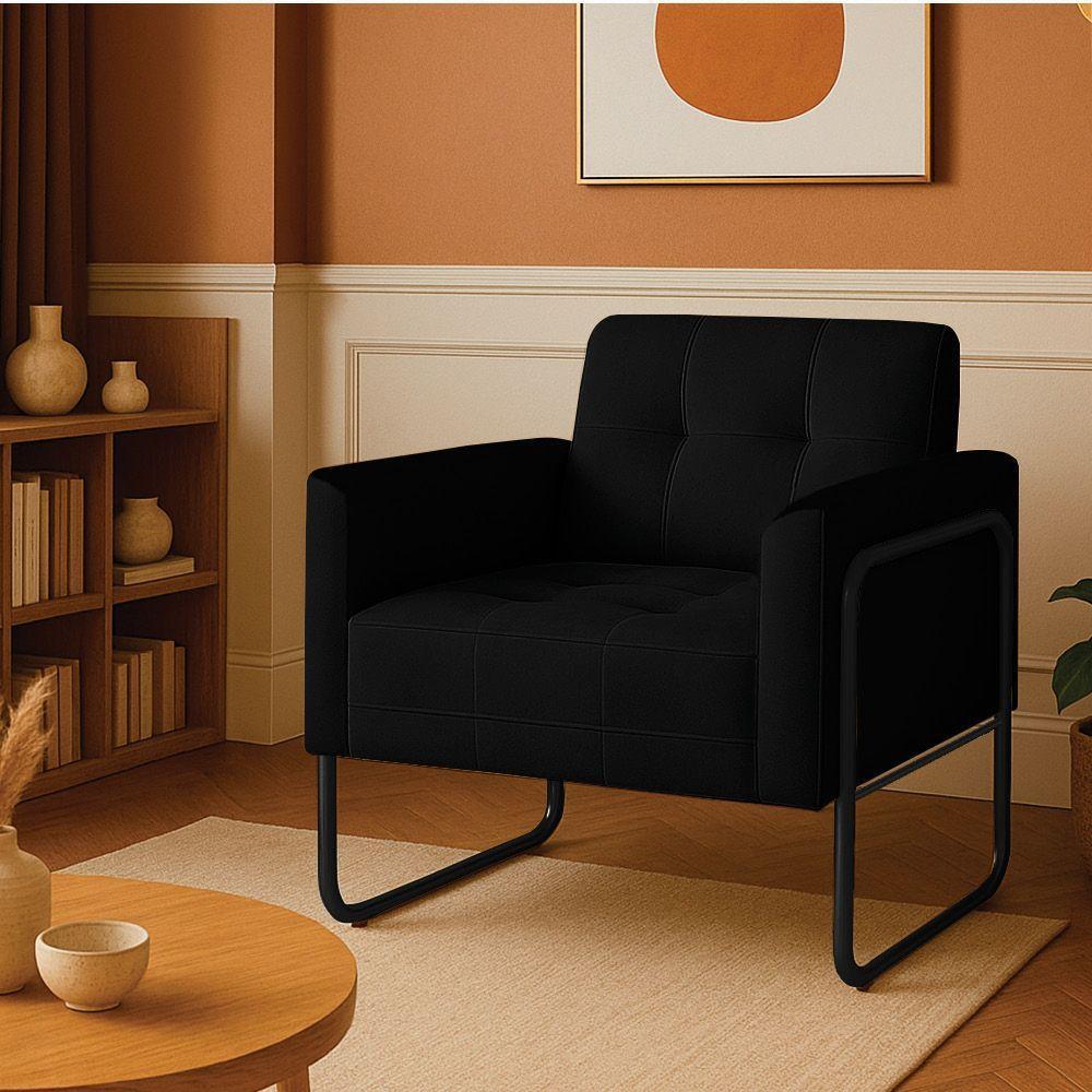 Poltrona Sala Industrial Alta Tubo Preto Elisa Suede D03 - D'rossi Cor Preto - 1