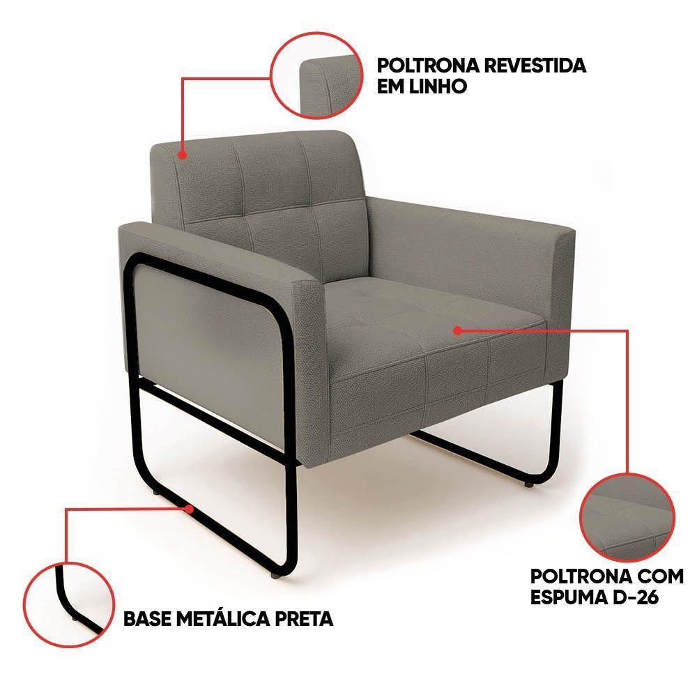 Poltrona Sala Industrial Alta Tubo Preto Elisa Linho D03 - D'rossi Cor Grafite - 3
