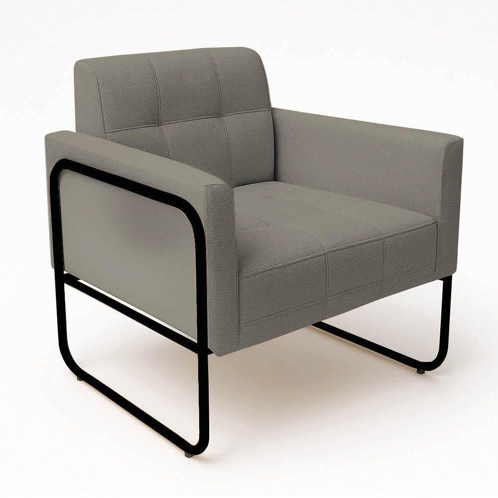 Poltrona Sala Industrial Alta Tubo Preto Elisa Linho D03 - D'rossi Cor Grafite - 5