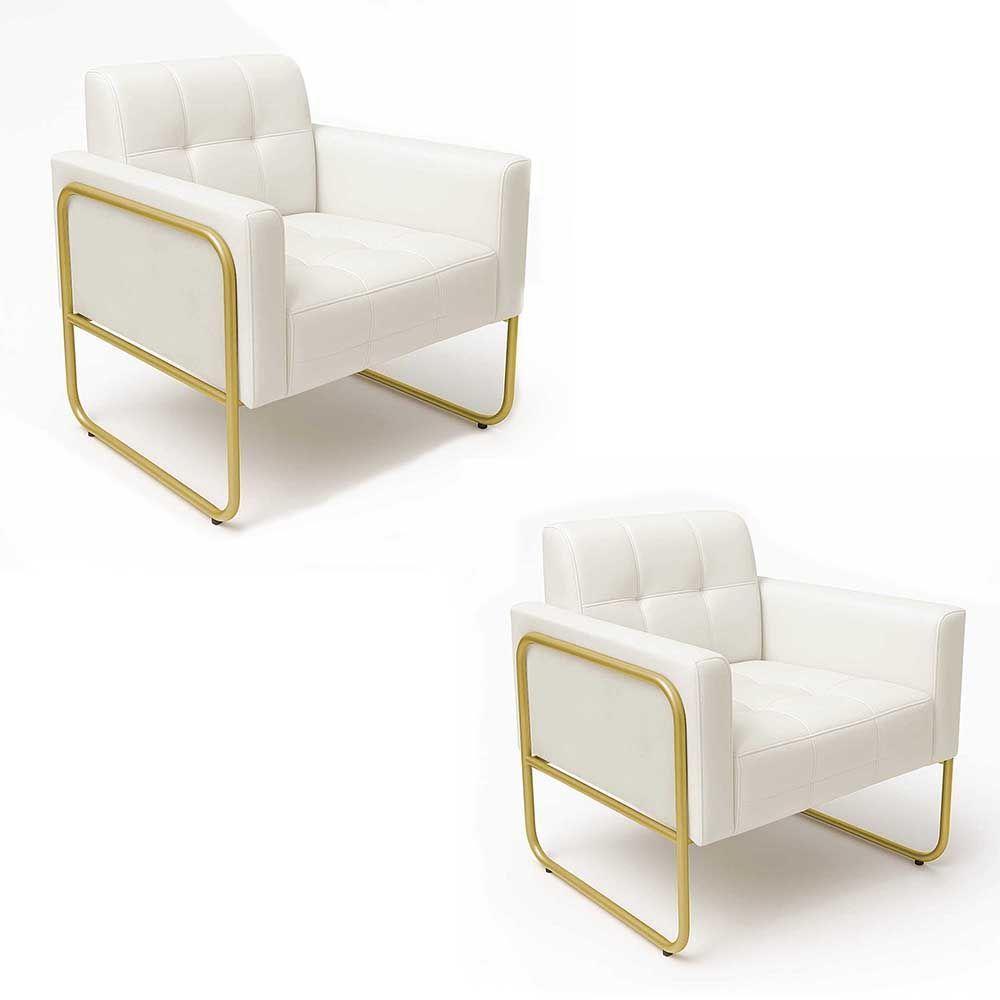 Poltrona Sala Industrial Alta Tubo Dourado Kit 2 Elisa Sintético Branco D03 - D'rossi - 2