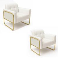 Poltrona Sala Industrial Alta Tubo Dourado Kit 2 Elisa Sintético Branco D03 - D'rossi - 2