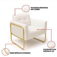 Poltrona Sala Industrial Alta Tubo Dourado Kit 2 Elisa Sintético Branco D03 - D'rossi - 3