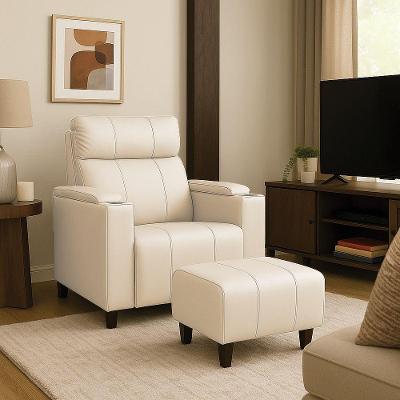 Poltrona Do Papai Com Puff Usb E Porta Copos Ravella Sintético R04 - D'rossi Cor Bege