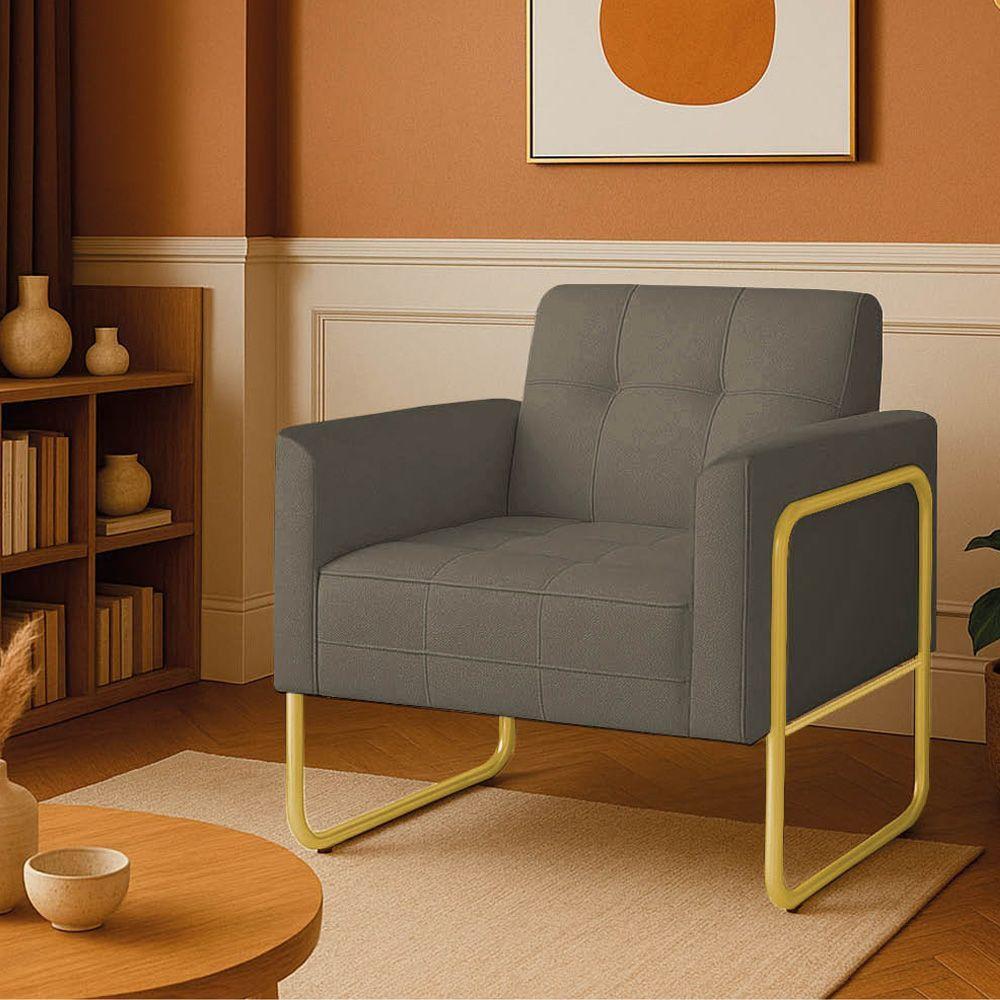 Poltrona Sala Industrial Alta Tubo Dourado Elisa Linho D03 - D'rossi Cor Grafite - 1