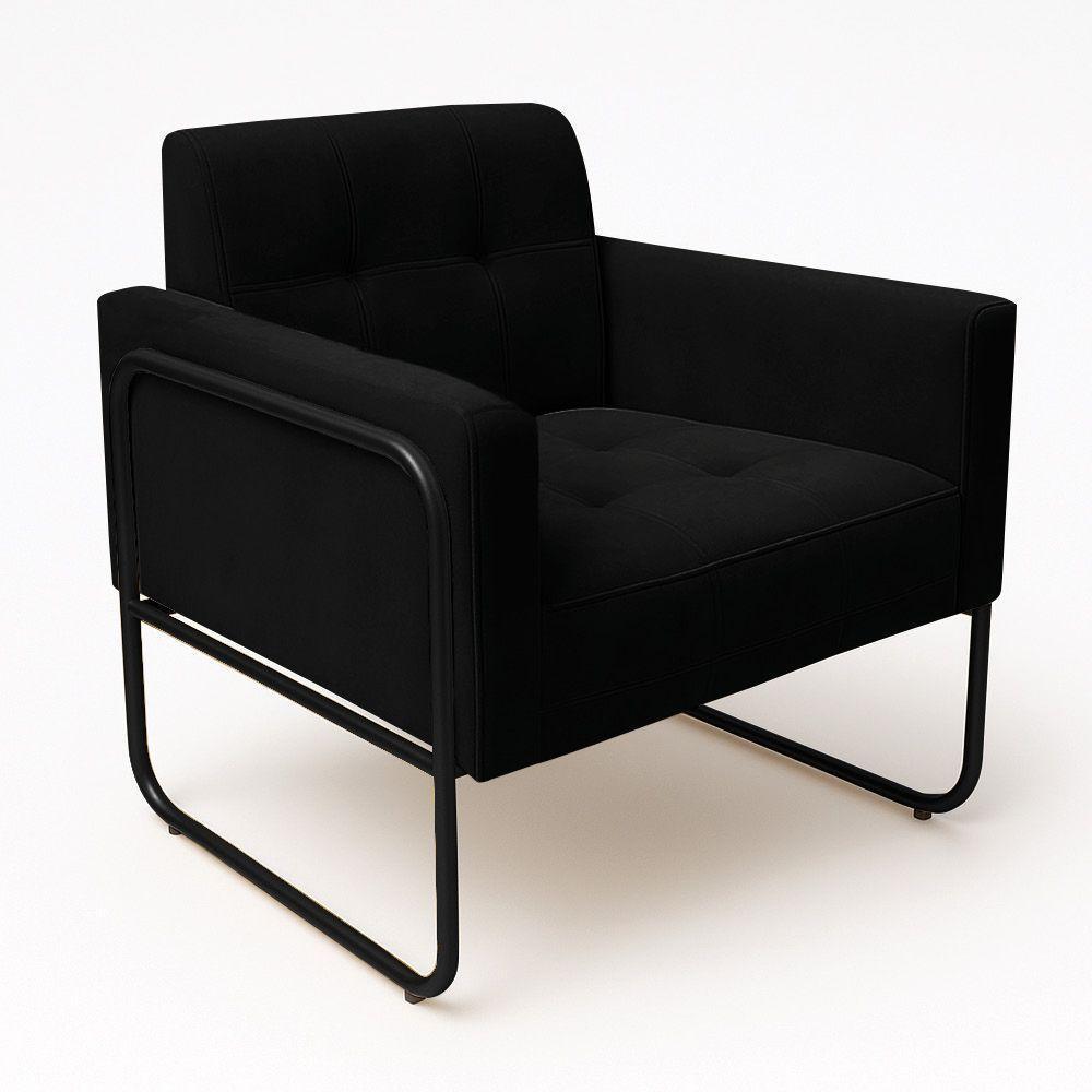 Poltrona Sala Industrial Alta Tubo Preto Kit 2 Elisa Suede Preto D03 - D'rossi - 5