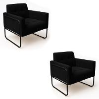 Poltrona Sala Industrial Alta Tubo Preto Kit 2 Elisa Suede Preto D03 - D'rossi - 2