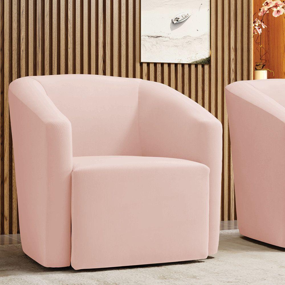 Poltrona Decorativa Base Giratória Stella Max Veludo Rosê D03 - D'rossi - 1