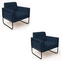 Poltrona Sala Industrial Alta Tubo Preto Kit 2 Elisa Suede D03 - D'rossi Cor Azul Marinho - 2