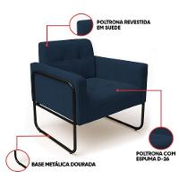 Poltrona Sala Industrial Alta Tubo Preto Kit 2 Elisa Suede D03 - D'rossi Cor Azul Marinho - 3