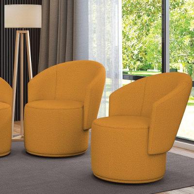 Poltrona Decorativa Orgânica Fixa Para Sala Kit 2 Malu Bouclê Mostarda M11 - D'rossi