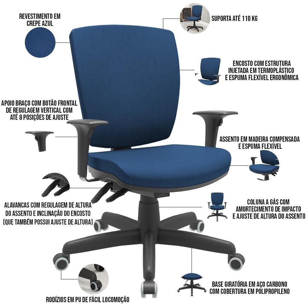 Cadeira De Escritório Diretor Office Base Giratória Preto Alta Flexi P03 Poliéster Azul - Lyam - 4