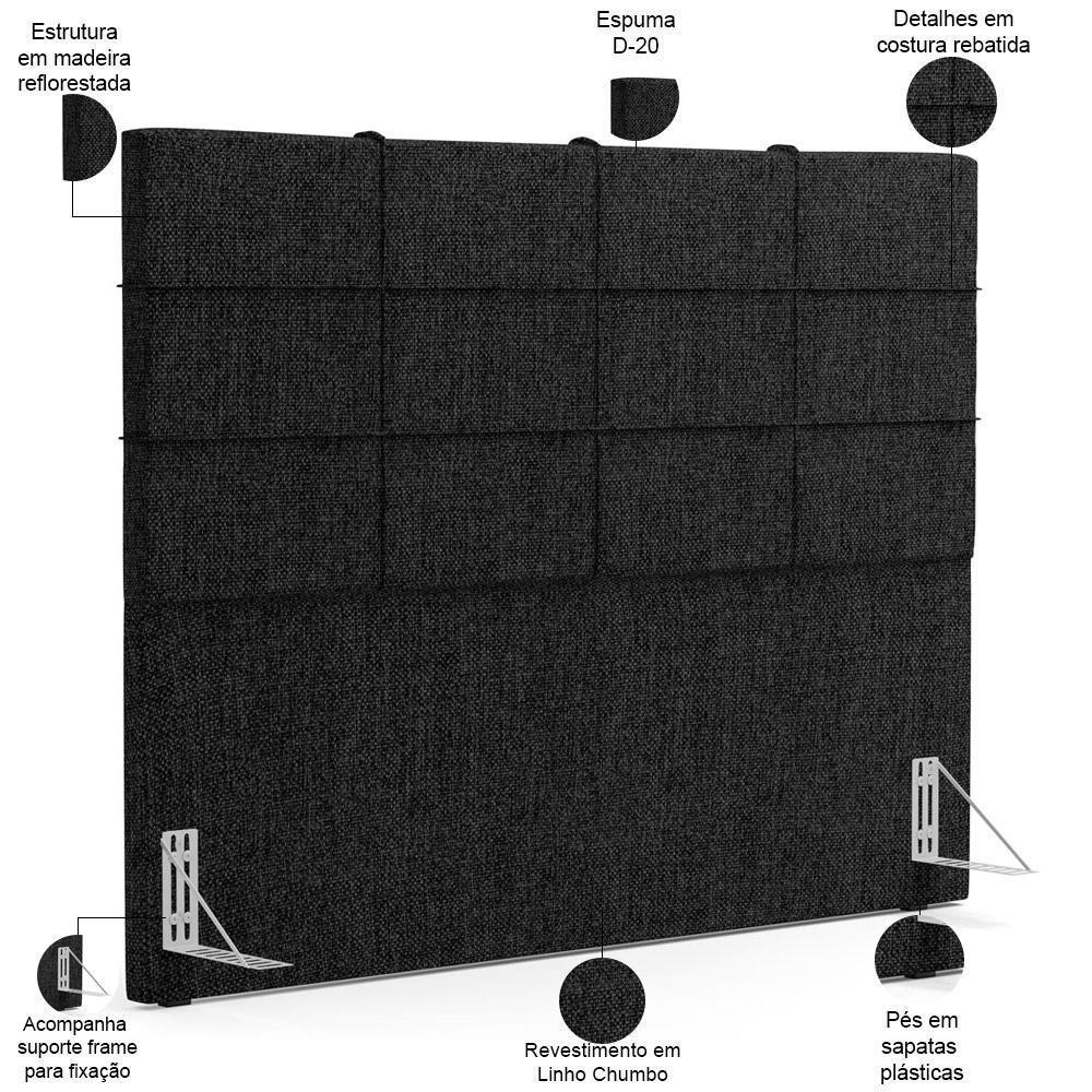 Cabeceira Cama Box Casal King 195 Cm Roma W01 Linho Chumbo - Lyam - 4