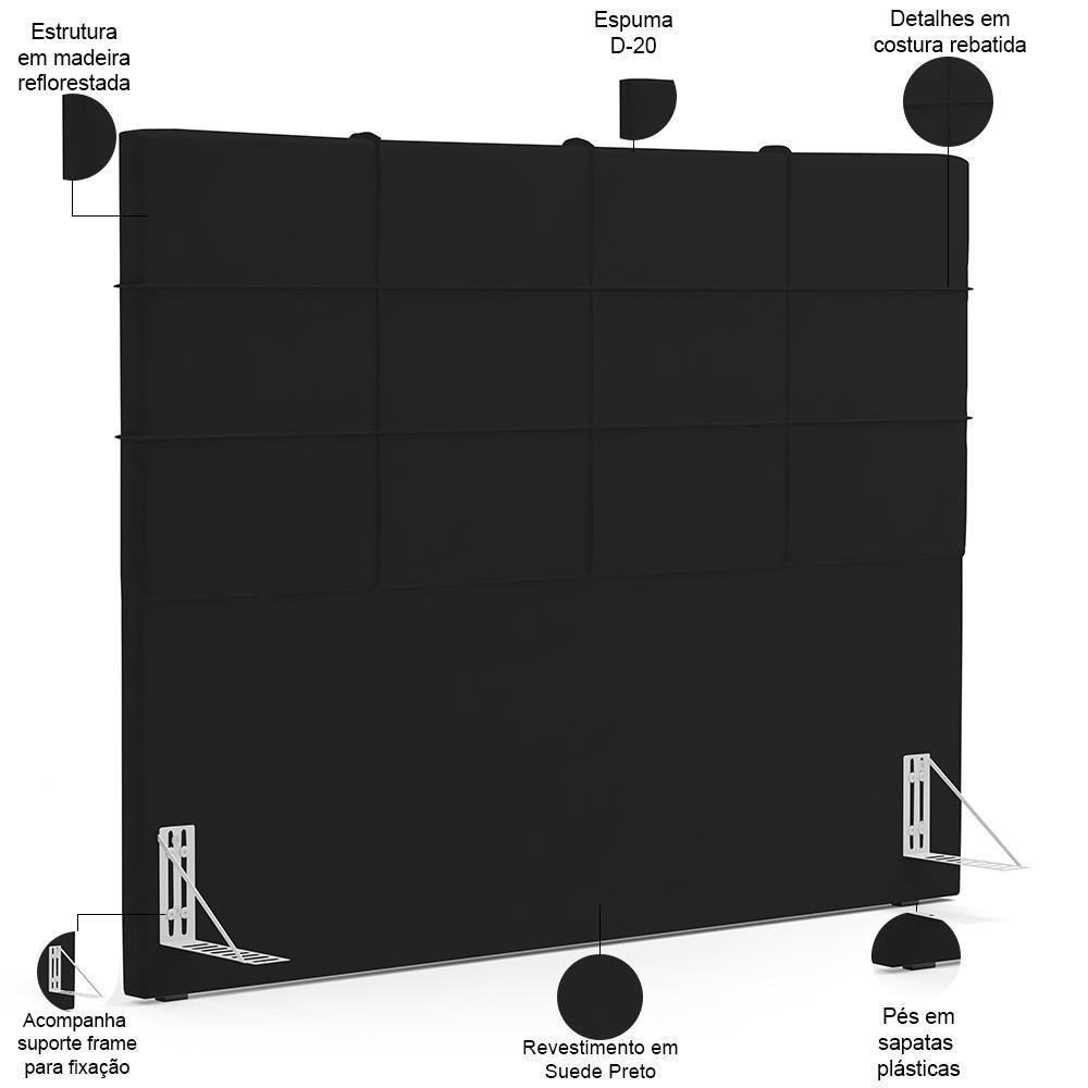 Cabeceira Cama Box Casal 140 Cm Roma W01 Suede Preto - Lyam - 5