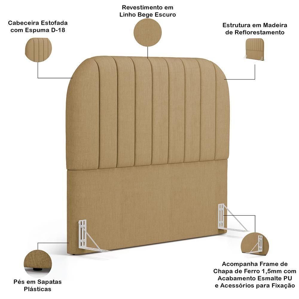 Cabeceira Cama Box Casal Estofada Orgânica 140cm Alice W01 Linho Bege Escuro - Lyam Decor - 4
