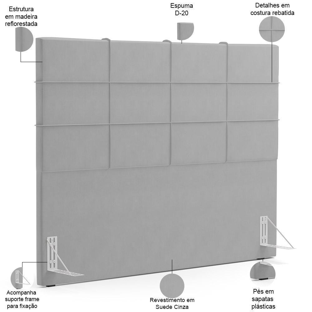 Cabeceira Cama Box Casal 140 Cm Roma W01 Suede Cinza - Lyam - 4