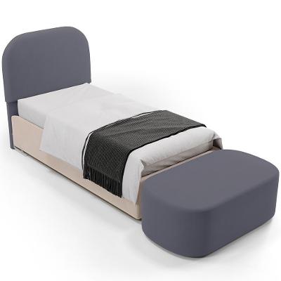 Cabeceira Cama Box 100cm Lanna Com Puff Recamier Doha W01 Suede Cinza - Lyam Decor
