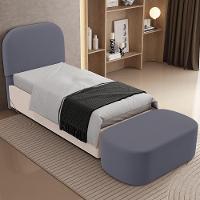 Cabeceira Cama Box 100cm Lanna Com Puff Recamier Doha W01 Suede Cinza - Lyam Decor - 5