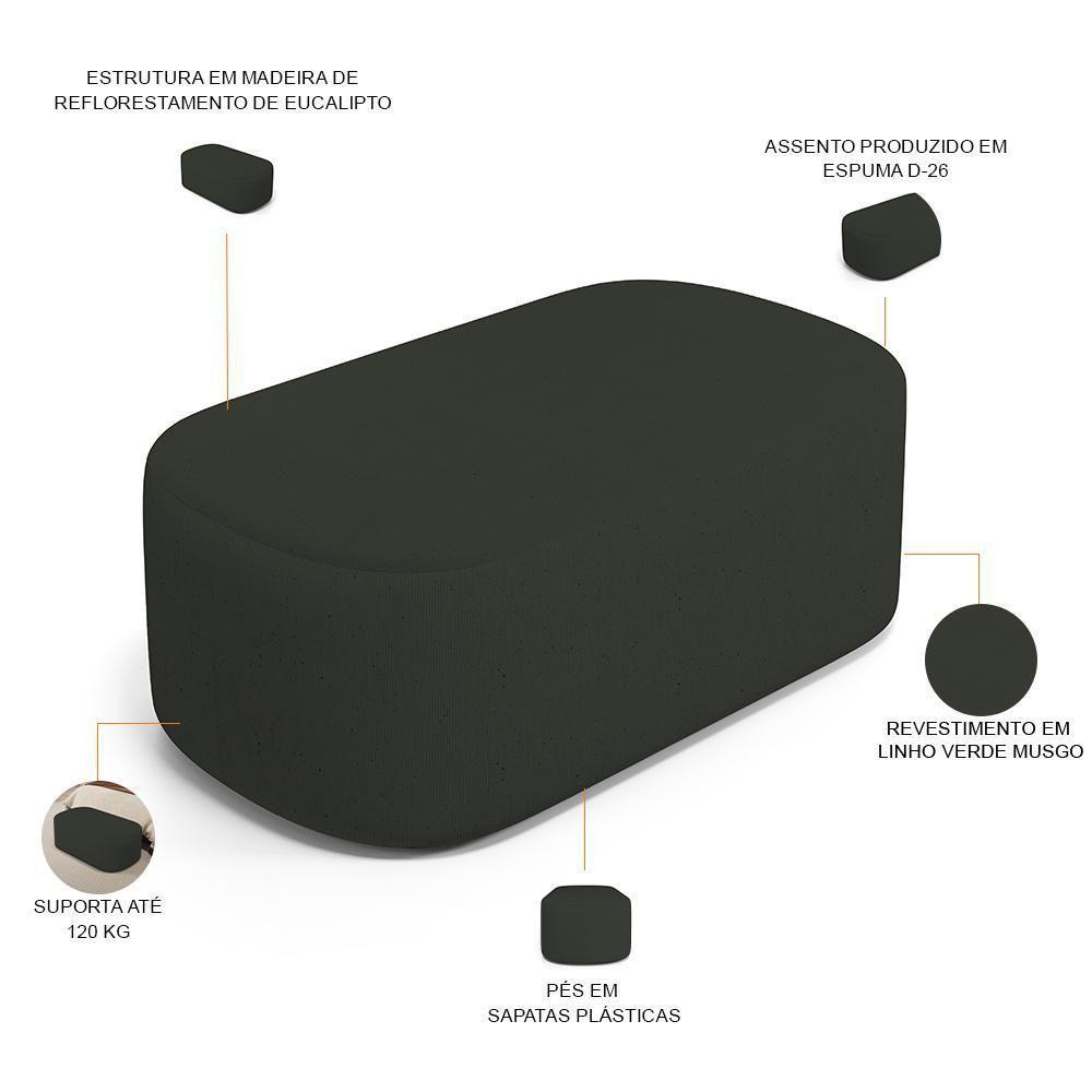 Cabeceira Cama Box 100cm Lanna Com Puff Recamier Doha W01 Linho Verde Musgo - Lyam Decor - 6