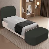 Cabeceira Cama Box 100cm Lanna Com Puff Recamier Doha W01 Linho Verde Musgo - Lyam Decor - 2
