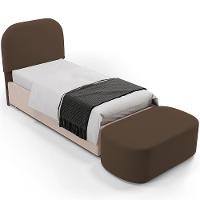 Cabeceira Cama Box 100cm Lanna Com Puff Recamier Doha W01 Suede Marrom - Lyam Decor - 1