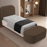 Cabeceira Cama Box 100cm Lanna Com Puff Recamier Doha W01 Suede Marrom - Lyam Decor - 2