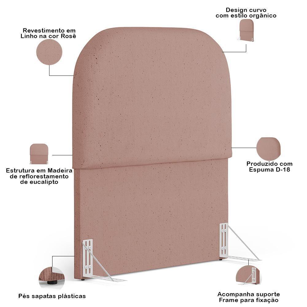 Cabeceira Cama Box 100cm Lanna Com Puff Recamier Doha W01 Linho Rosê - Lyam Decor - 6