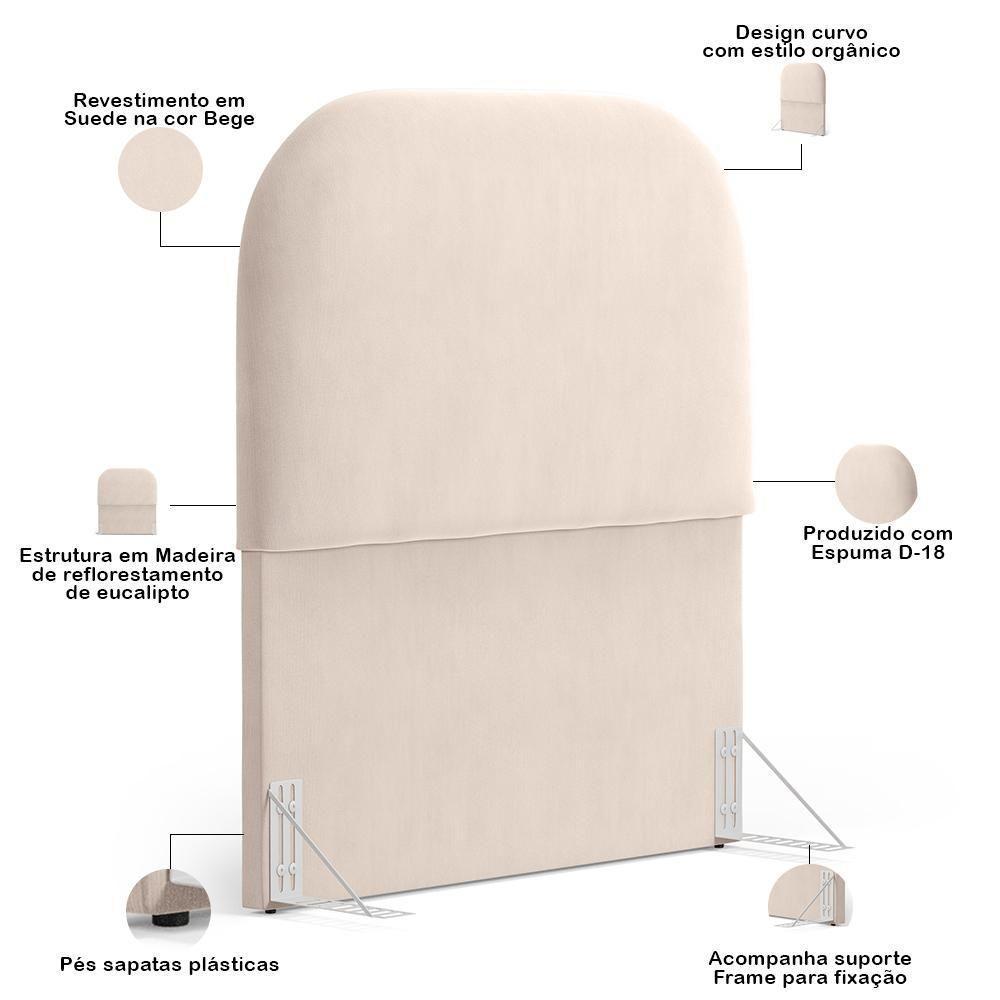 Cabeceira Cama Box 100cm Lanna Com Puff Recamier Doha W01 Suede Bege - Lyam Decor - 5