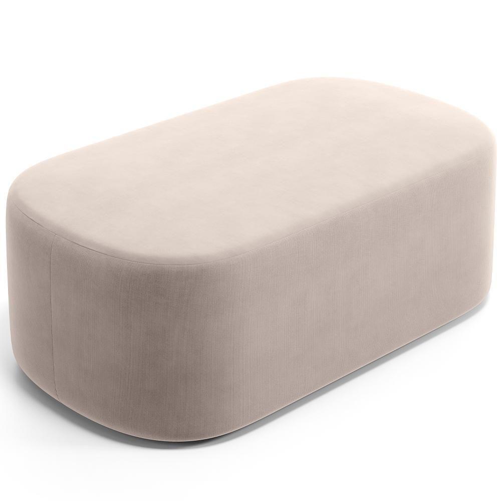 Cabeceira Cama Box 100cm Lanna Com Puff Recamier Doha W01 Suede Bege - Lyam Decor - 8