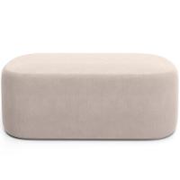 Cabeceira Cama Box 100cm Lanna Com Puff Recamier Doha W01 Suede Bege - Lyam Decor