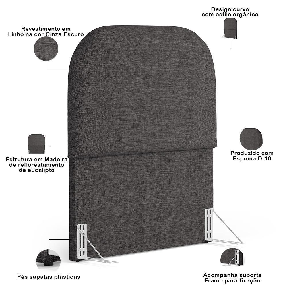 Cabeceira Cama Box 100cm Lanna Com Puff Recamier Doha W01 Linho Cinza Escuro - Lyam Decor - 5