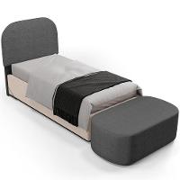 Cabeceira Cama Box 100cm Lanna Com Puff Recamier Doha W01 Linho Cinza Escuro - Lyam Decor - 1