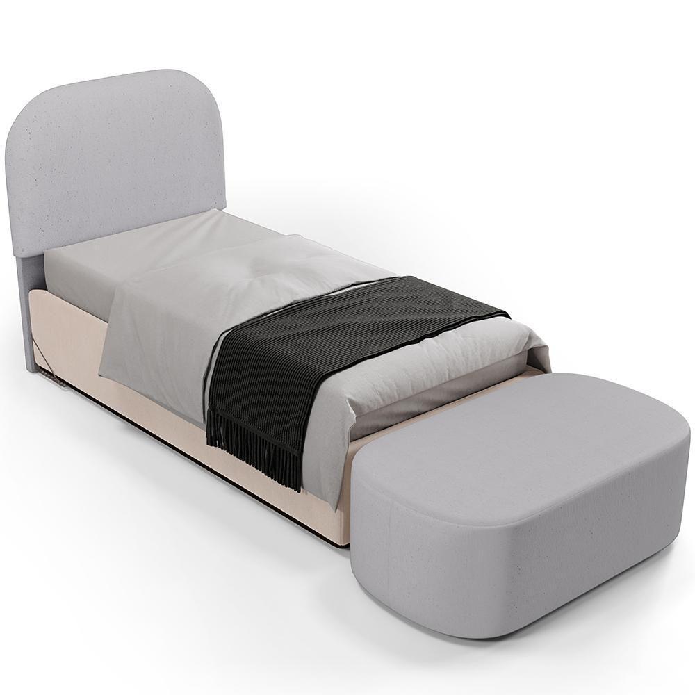 Cabeceira Cama Box 100cm Lanna Com Puff Recamier Doha W01 Linho Cinza - Lyam Decor - 1