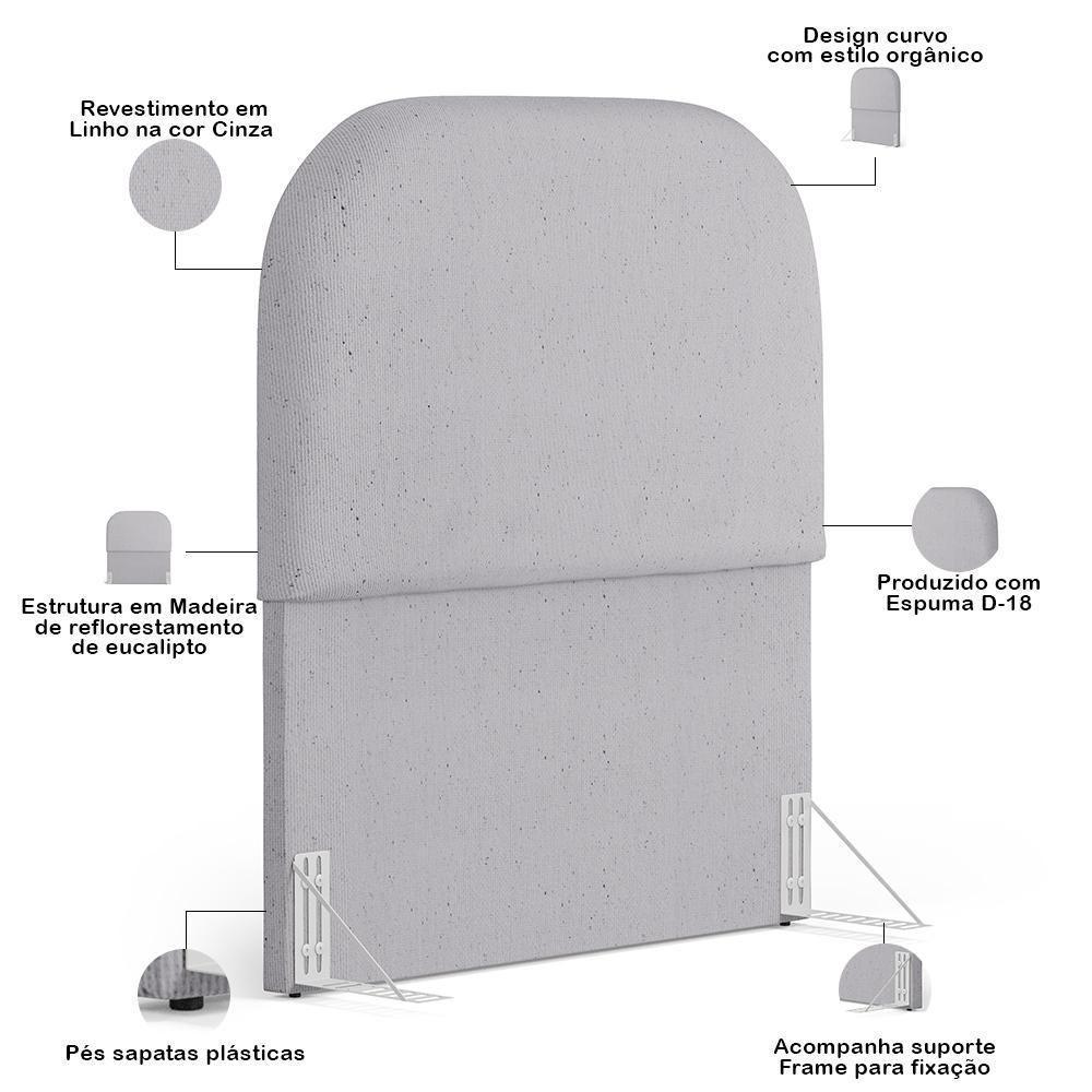 Cabeceira Cama Box 100cm Lanna Com Puff Recamier Doha W01 Linho Cinza - Lyam Decor - 5