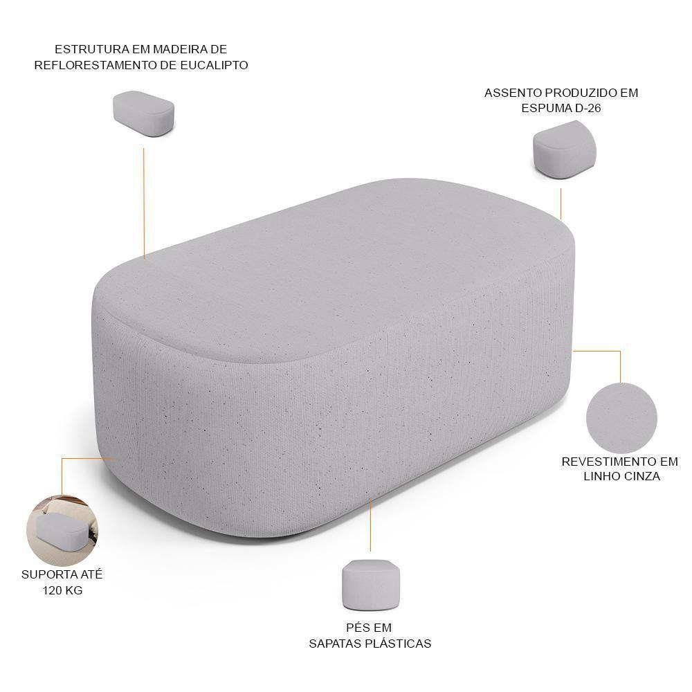 Cabeceira Cama Box 100cm Lanna Com Puff Recamier Doha W01 Linho Cinza - Lyam Decor - 6