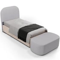 Cabeceira Cama Box 100cm Lanna Com Puff Recamier Doha W01 Linho Cinza - Lyam Decor - 1