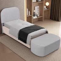 Cabeceira Cama Box 100cm Lanna Com Puff Recamier Doha W01 Linho Cinza - Lyam Decor - 2