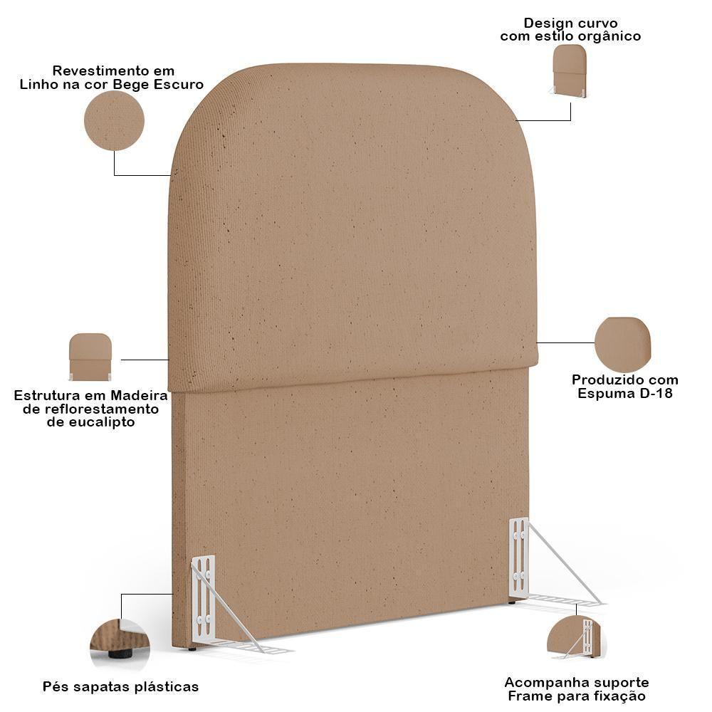 Cabeceira Cama Box 100cm Lanna Com Puff Recamier Doha W01 Linho Bege Escuro - Lyam Decor - 5