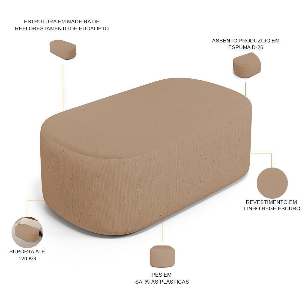Cabeceira Cama Box 100cm Lanna Com Puff Recamier Doha W01 Linho Bege Escuro - Lyam Decor - 6